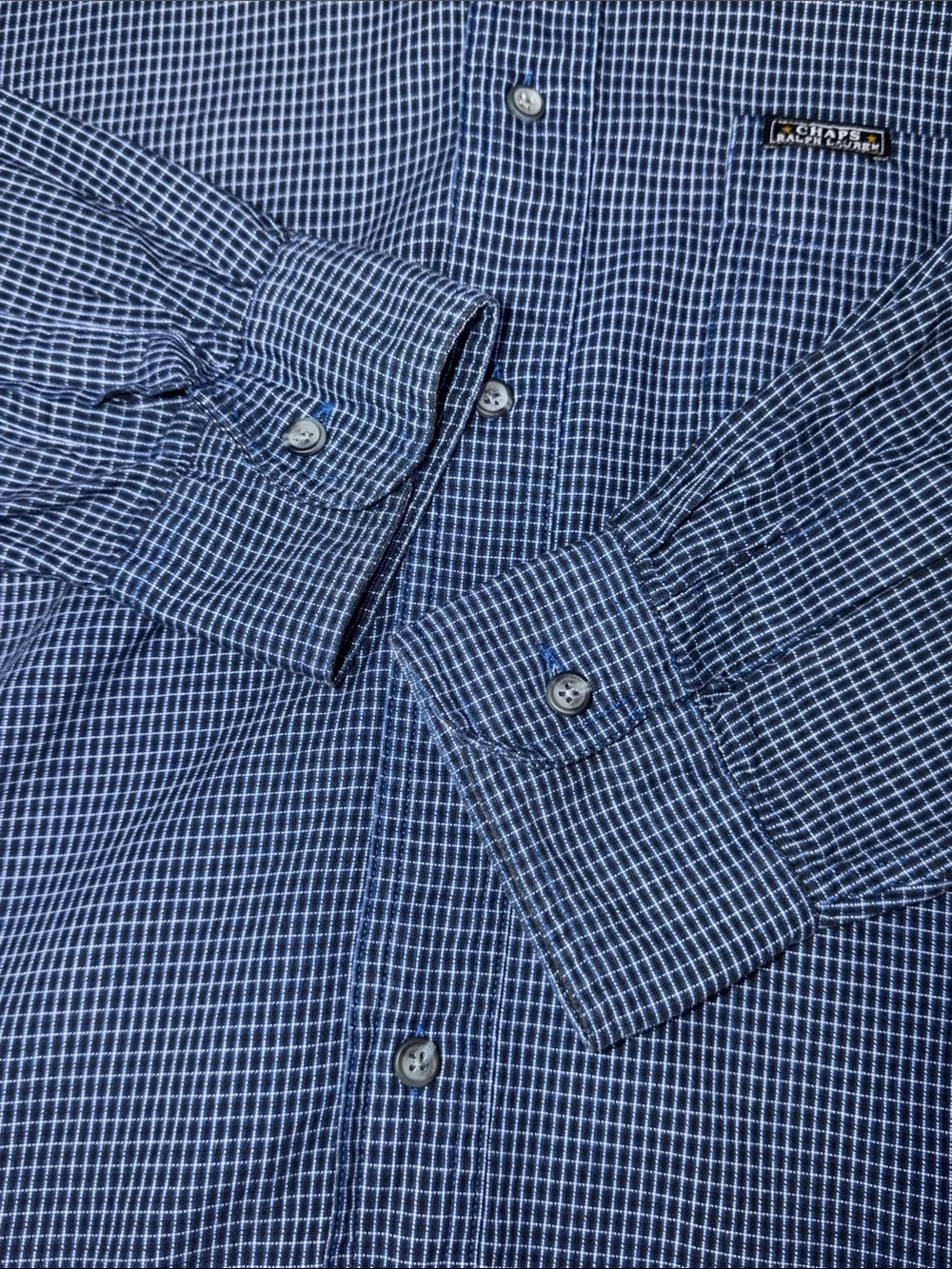 Chaps Ralph Lauren Men’s Large Blue Check Button Down Shirt Cotton - Picture 10 of 11
